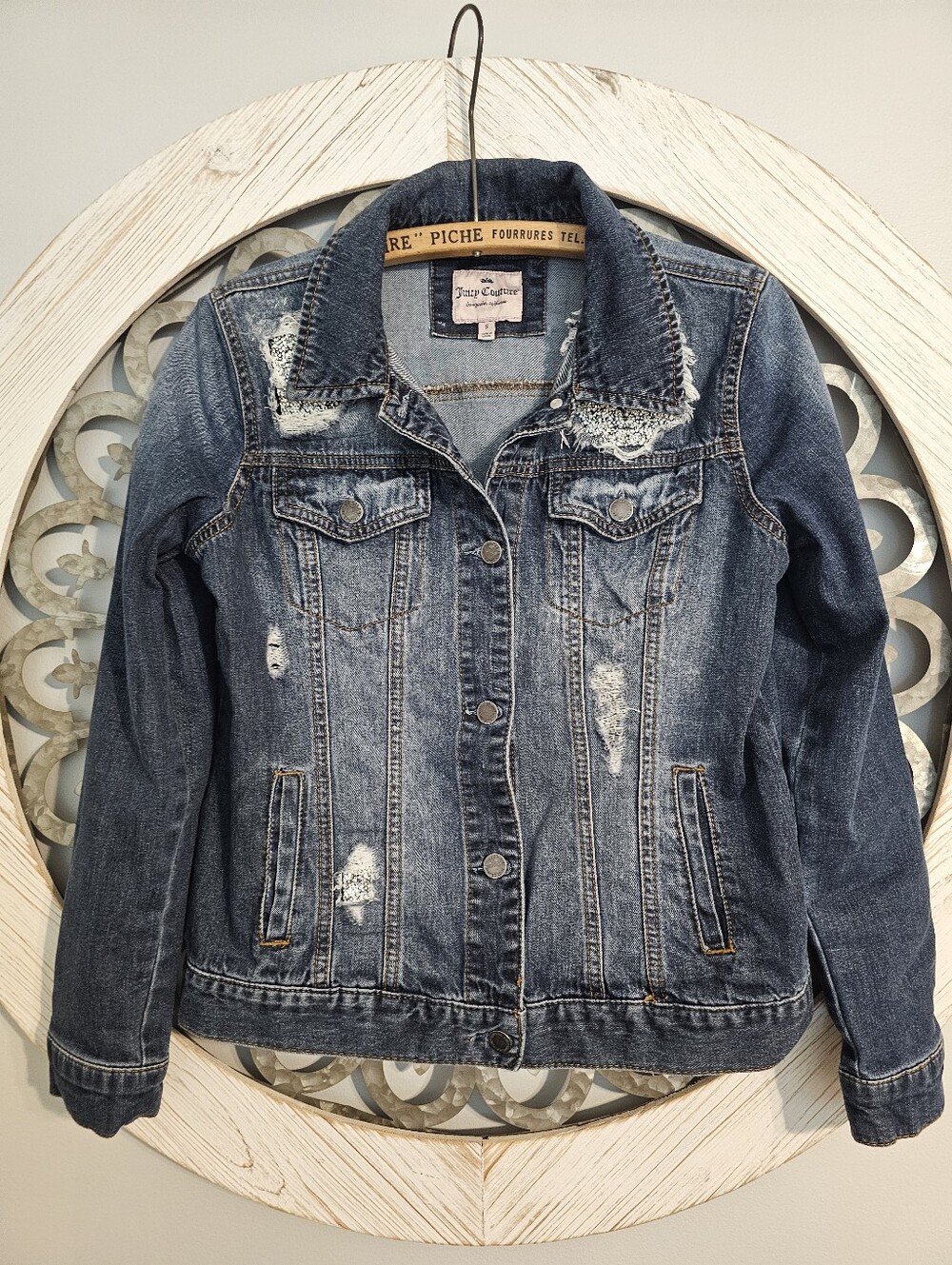 Juicy Couture Women's Vintage Wash Distressed Denim Jacket - Blue
